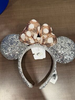 Disney Sequin Minnie Ears Headband - Silver Ears with Rose Gold Bow